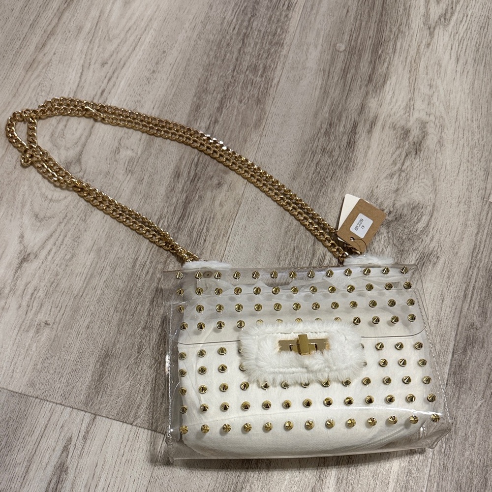 Gold and White Studded Women's Bag